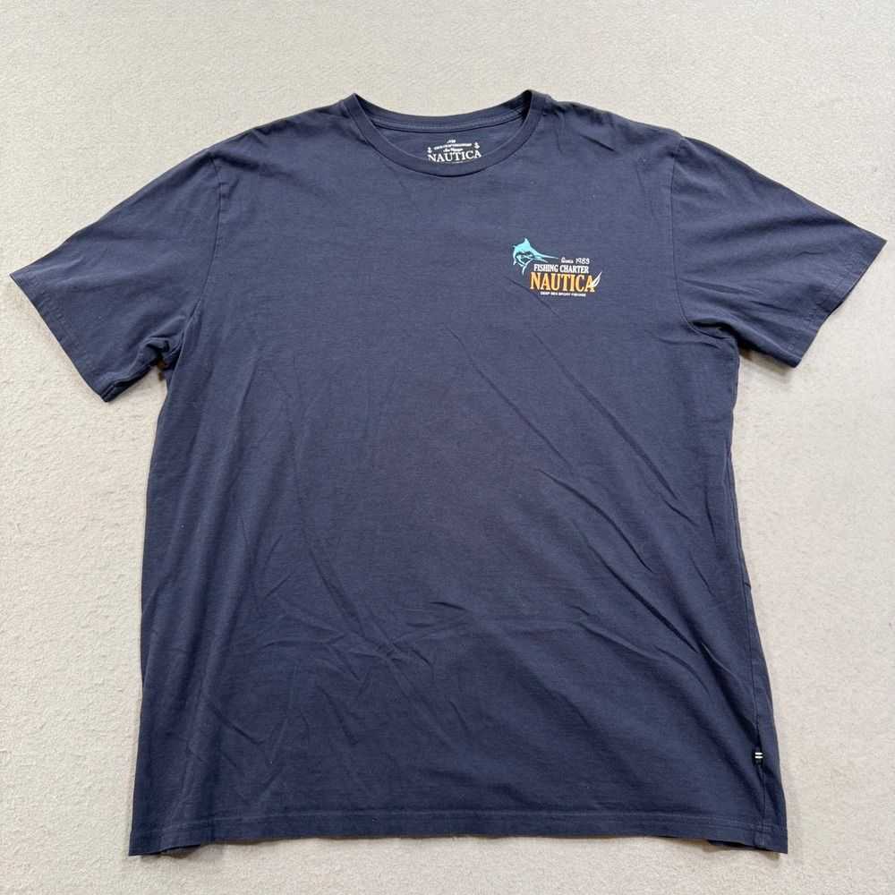 Nautica T-Shirt Men's XL Navy Blue Marlin Fishing‎ Loose Short Sleeve Athleisure